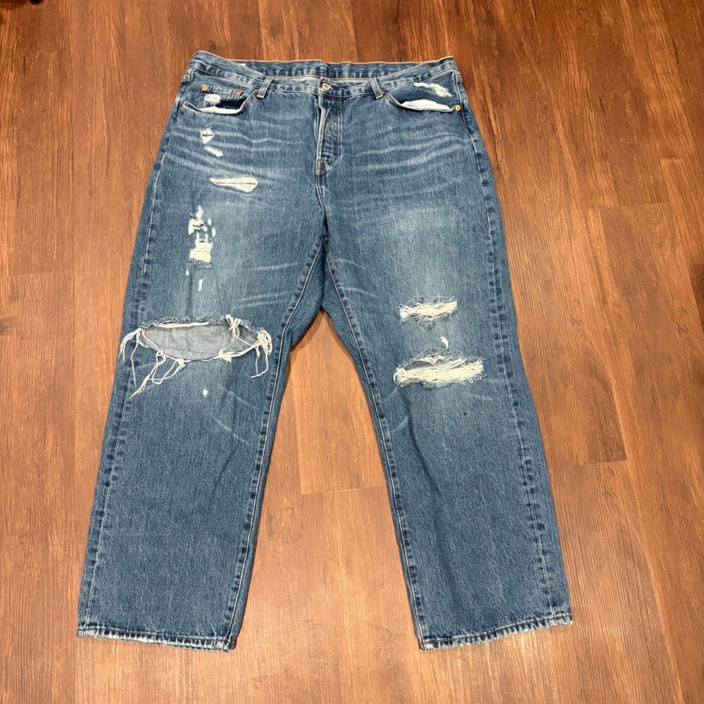 Levi's Premium 501 Distressed 90s Grunge High Rise Straight Leg Jeans Faded 18W